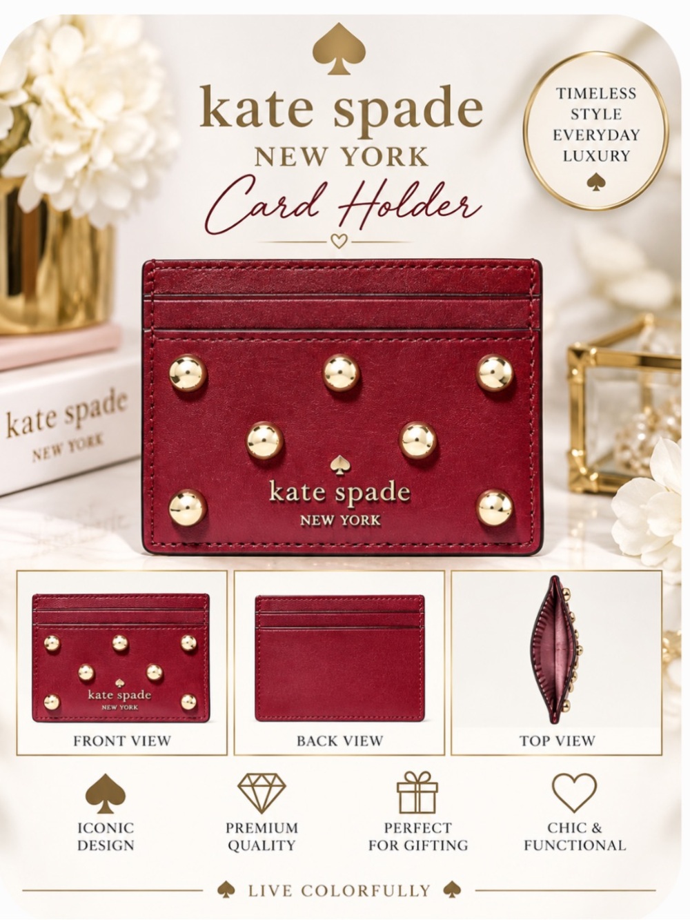 Kate Spade New York Studded Small Slim Card Holder NWT